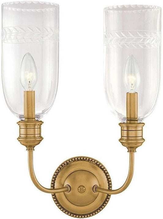 Lafayette 2-Light Wall Sconce | Aged Brass Finish | Made of Brass & Glass | Damp-Rated for Bathroom Use | 12.5" W X 17" H Profile | 292-AGB