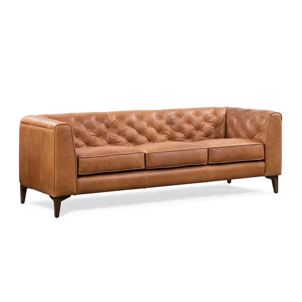 Essex 89 In. Square Arm 3-Seater Sofa in Cognac Tan