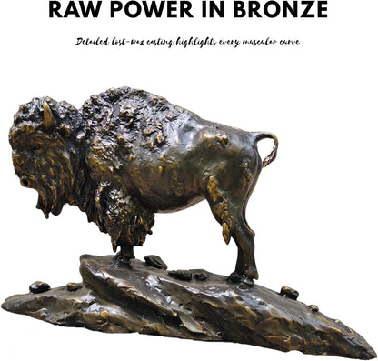 Bronze Bison Statue Large American Buffalo Sculpture Rocky Base Lodge Decor
