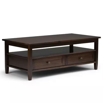 Warm Shaker 48 In. Wide Rectangle Solid Wood Coffee Table in Tobacco Brown