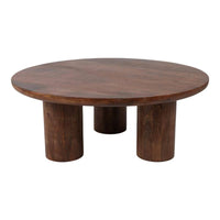 36 In. Dark Brown round Wood Scandinavian Coffee Table with Cylindrical Legs