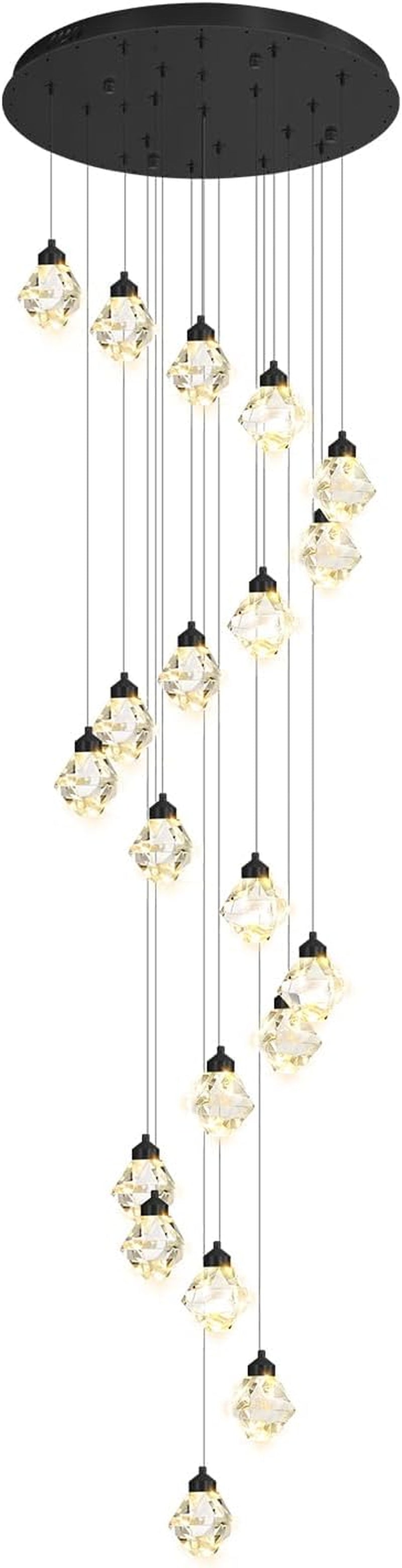 H142 Large Modern Black Crystal Chandelier, 26-Light High Ceiling Pendant Light Fixture for Staircase, Living Room, Foyer, Entryway