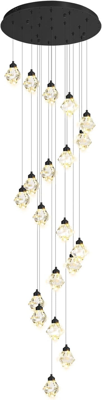 H142 Large Modern Black Crystal Chandelier, 26-Light High Ceiling Pendant Light Fixture for Staircase, Living Room, Foyer, Entryway
