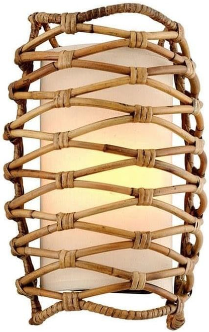 Balboa 1-Light Wall Sconce | Textured Bronze Finish | Made of Hand-Worked Iron & Natural Woven | 10.25" W X 14.5" H Profile | Rattan Shade | B6741-TBZ
