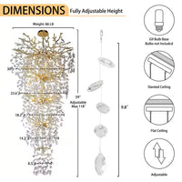 Modern Chandelier 118 In. 28-Light Crystal Gold Chandelier for Foyer, Living Room, Multiple Tiers Chandelier