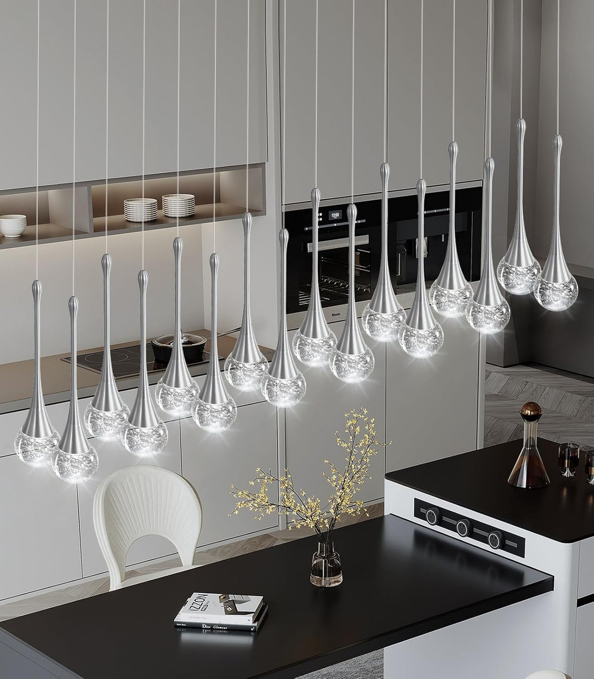 16 Lights Modern Glam Crystal Chandelier for High Ceiling LED Dimmable Pendant Light for Staircase Foyer Enterway Living Room Chandelier Lighting Silver