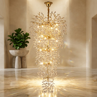 Modern Chandelier 118 In. 28-Light Crystal Gold Chandelier for Foyer, Living Room, Multiple Tiers Chandelier — Studio Shot