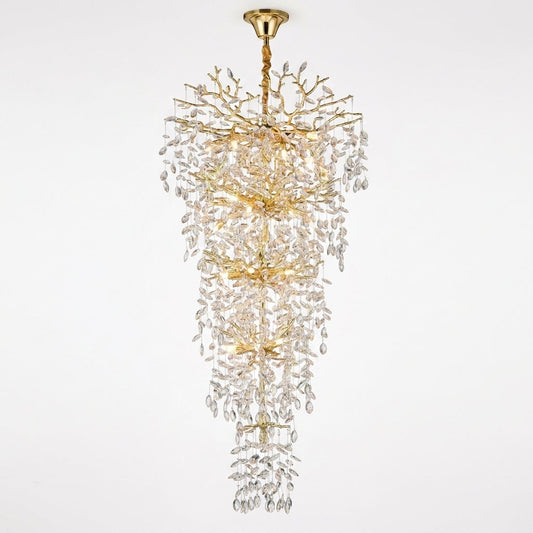Modern Chandelier 118 In. 28-Light Crystal Gold Chandelier for Foyer, Living Room, Multiple Tiers Chandelier — Studio Shot