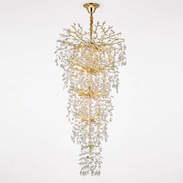 Modern Chandelier 118 In. 28-Light Crystal Gold Chandelier for Foyer, Living Room, Multiple Tiers Chandelier — Studio Shot