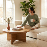 Round Coffee Table Crafted for Modern Living, Solid Wood Base, Reclaimed Hardwoods, Sustainable Materials — Lifestyle