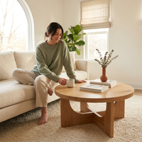 Sculptural round Wood Coffee Table — Lifestyle