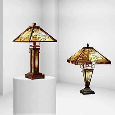 Amber Brown | Set of 2 Tiffany-Style Table Lamps for Living Room, Bedroom, Study, and Home Office Decor