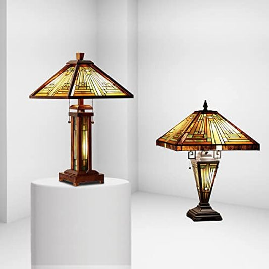 Amber Brown Series Set of 2 Tiffany-Style Table Lamps for Living Room, Bedroom, Study, and Home Office Decor