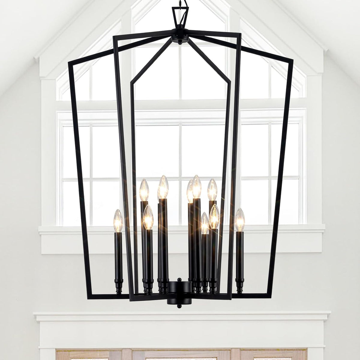 Modern Large Black Lantern Foyer Entryway Chandelier