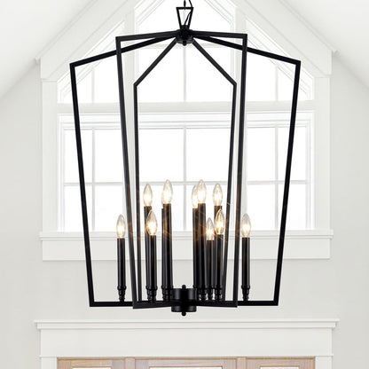 Modern Large Black Lantern Foyer Entryway Chandelier