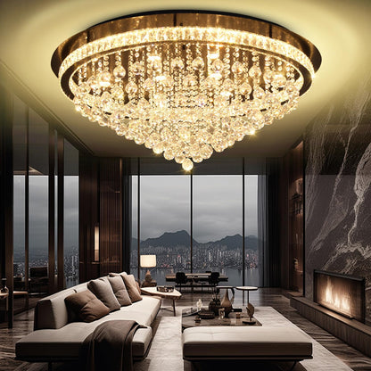 Dia 40" Modern Crystal Chandeliers for Living Room,Black Large Chandelier Flush Mount Chandeliers for Bedrooms Dining Room Dimmable 2700K 4500K 6000K