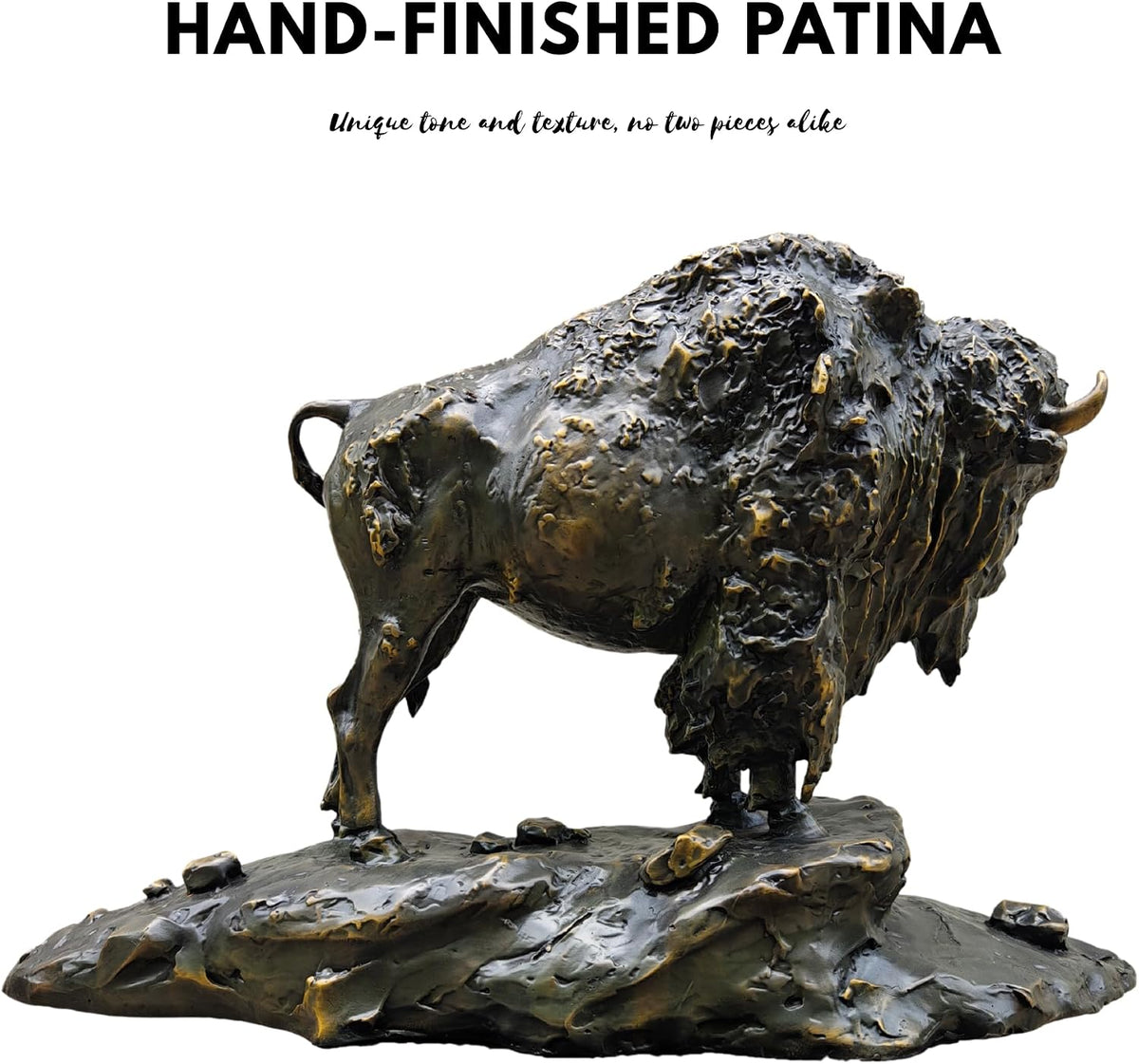 Bronze Bison Statue Large American Buffalo Sculpture Rocky Base Lodge Decor