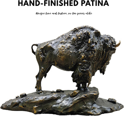 Bronze Bison Statue Large American Buffalo Sculpture Rocky Base Lodge Decor