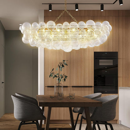 Nordic Bubble Ball Swirled Glass Long Chandelier 50 Inches Gold and Clear