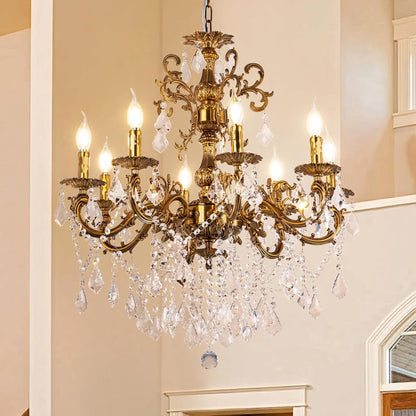 Crystal Chandeliers 28" Vintage Antique Bronze Chandelier