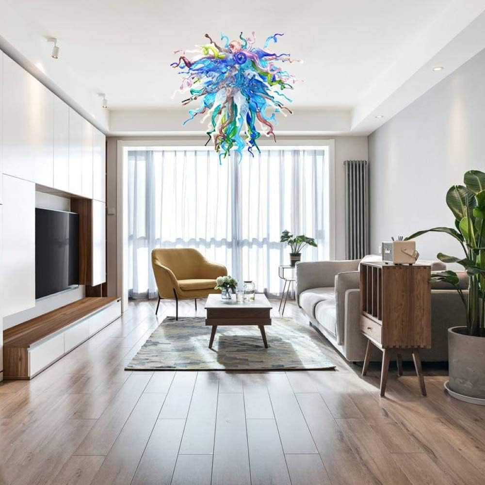 Modern Art Deco Chandelier, Hand Blown Glass Chandeliers, Hanging Pendant Light Fixture for Stairway, Lobby, Living Room, Hallway 28Inch