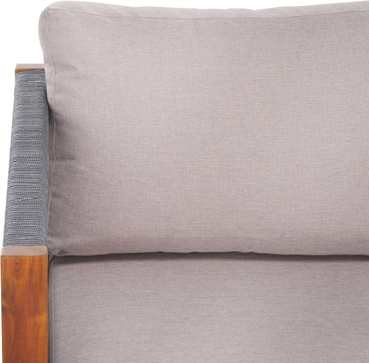 SAFAVIEH Outdoor Collection Wilson Brown Acacia Wood/Light Grey Cushion & Grey Rope 4-Piece Conversation Patio Set