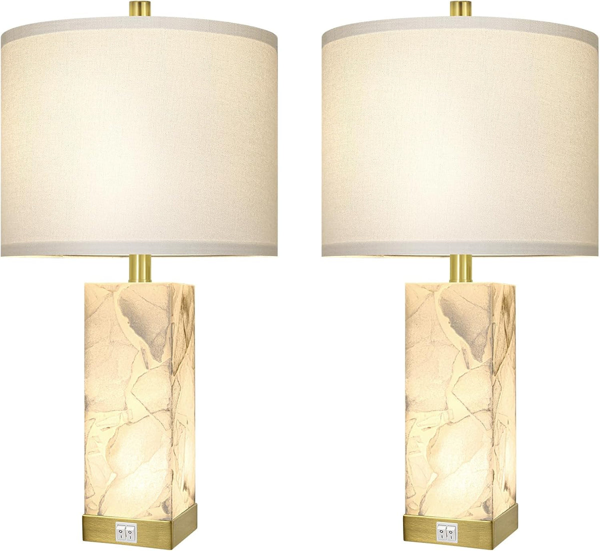 23" Alabaster Table Lamp Set of 2 for Living Room with Night Light