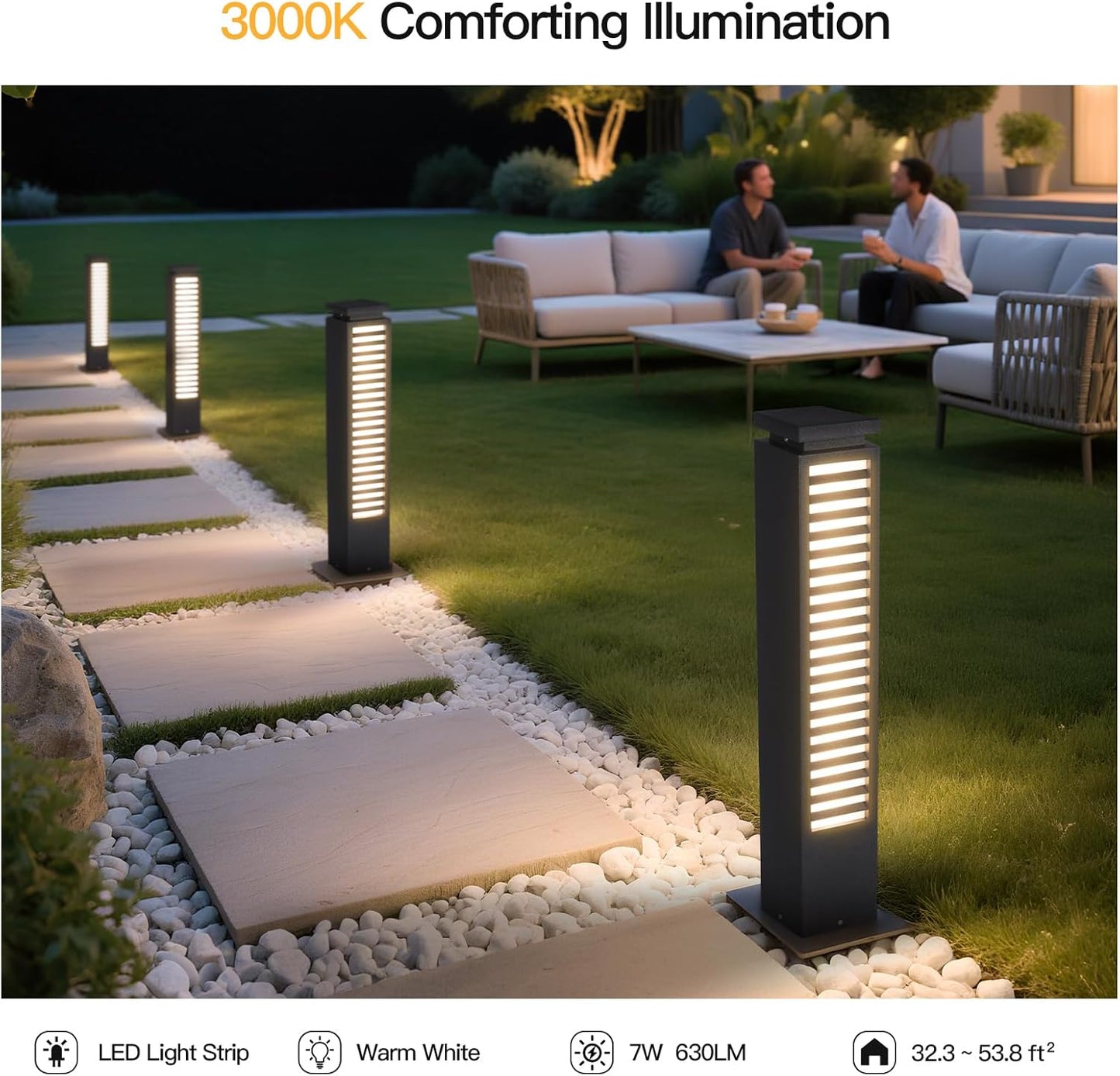 Outdoor Pathway Lights, 27.6" AC 100-240V Bollard Lights, IP65 Waterproof Path Light, 3000K LED Bollard Landscape Lighting, Modern Commercial Curb Appeal Light for Garden Driveway Sidewalk Lawn