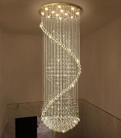 98'' Crystal Chandelier High Ceiling Chandeliers for Staircaes Large Raindrop Chandeliers LED Dimmable Flush Mount Light Fixtures for Foyer Hallway Entryway LED Bulbs Included Gold