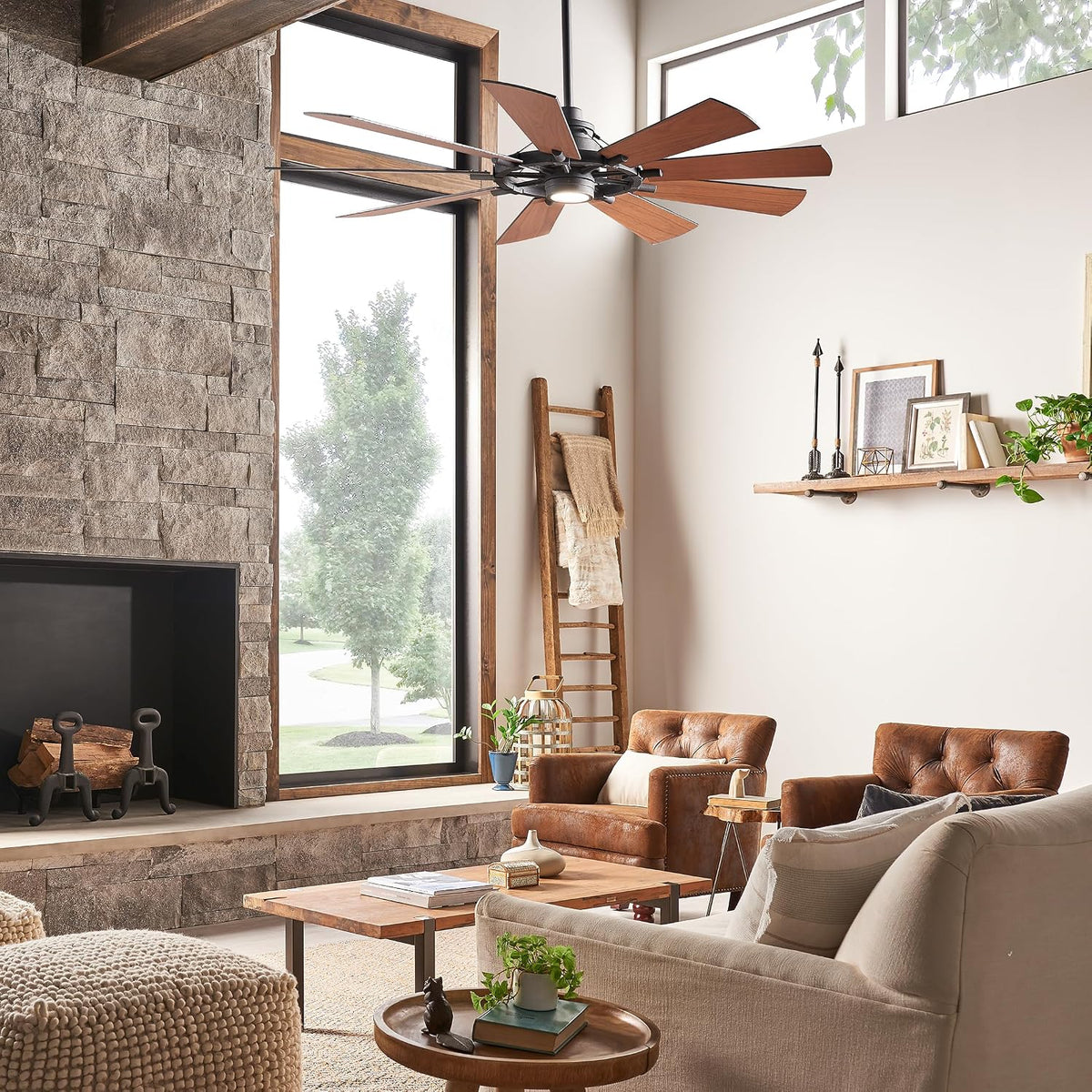 Gentry XL 65" Ceiling Fan with LED Light, Distressed Black