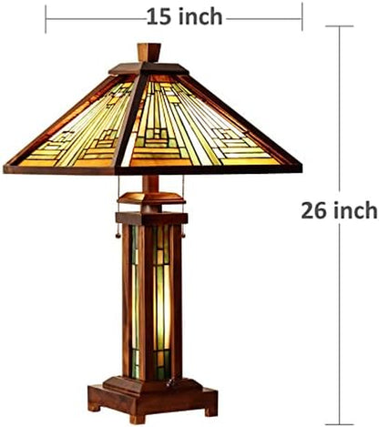 Amber Brown Series Set of 2 Tiffany-Style Table Lamps for Living Room, Bedroom, Study, and Home Office Decor