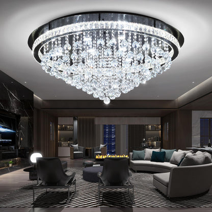 Dia 40" Modern Crystal Chandeliers for Living Room,Black Large Chandelier Flush Mount Chandeliers for Bedrooms Dining Room Dimmable 2700K 4500K 6000K