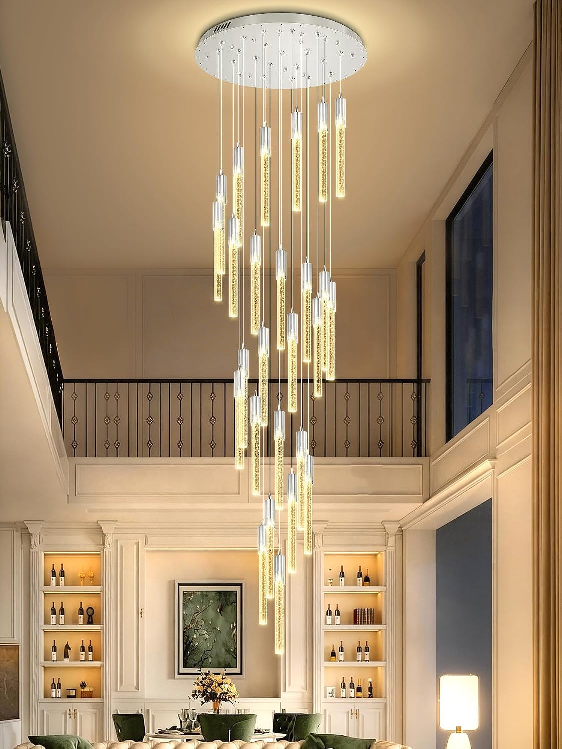 High Ceiling Chandeliers Long Spiral Chandeliers for Entryway H144Inch Modern Crystal Chandelier for Staircase Foyer Living Room Sloped Ceilings Light Fixture