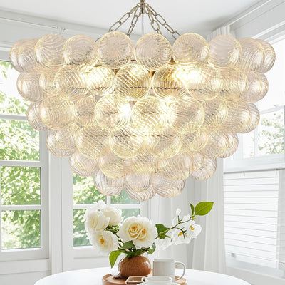 Bubble Chandelier for Dining Room, Diameter 31.5" Gilded Brass Chandelier 10-Light Clear, Hand Blown Glass Chandeliers for Living Room Entryway