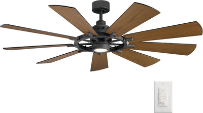 65" Ceiling Fan with LED Light, Distressed Black
