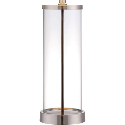 Modern Coastal Style Table Lamps 26" High Set of 2 Fillable Clear Glass Steel Metal White Empire Fabric Shade for Living Room Bedroom Beach House Bedside Nightstand Home Office