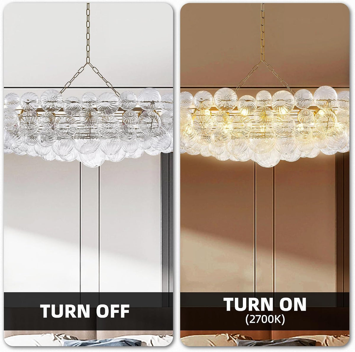 Nordic Bubble Ball Swirled Glass Long Chandelier 50 Inches Gold and Clear