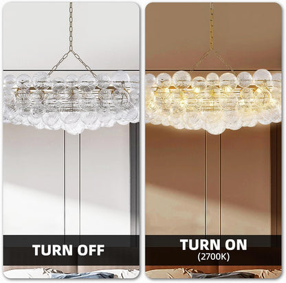 Nordic Bubble Ball Swirled Glass Long Chandelier 50 Inches Gold and Clear