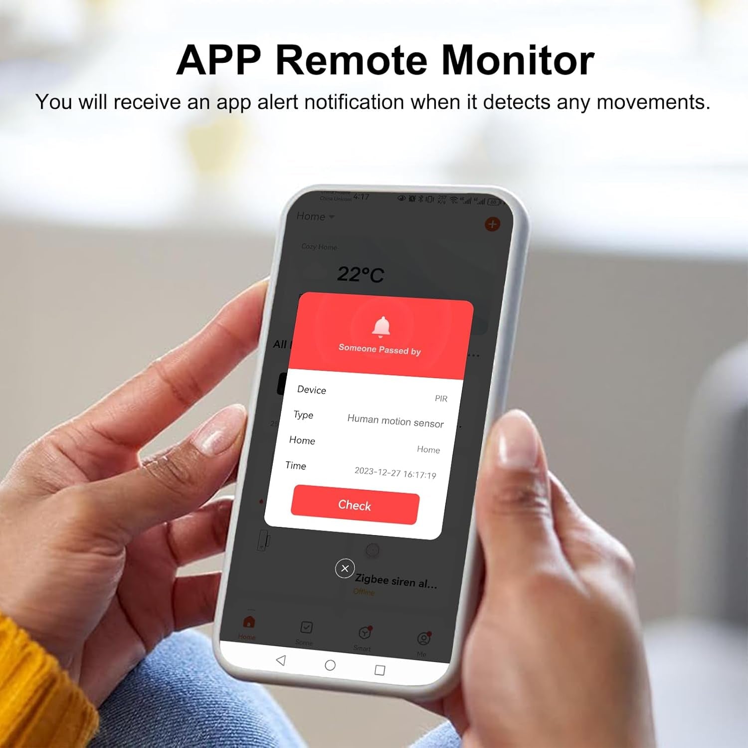 Wifi Motion Sensor, Smart Motion Detector for Home Security, Wireless Motion Sensor App Remote Monitor, Voice Command Compatible with Alexa. 1 Pack