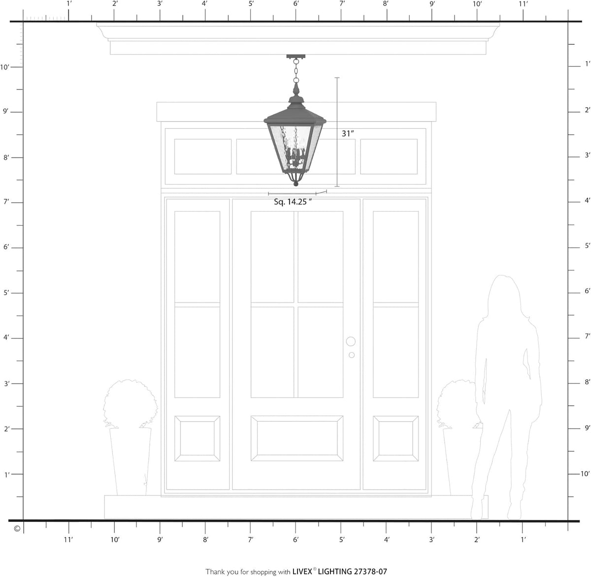 Lighting 27378-07 Adams - 4 Light Extra Large Outdoor Pendant in Traditional Style-31 Inches Tall and 14.25 Inches Wide, Finish Color: Bronze/Antique Brass