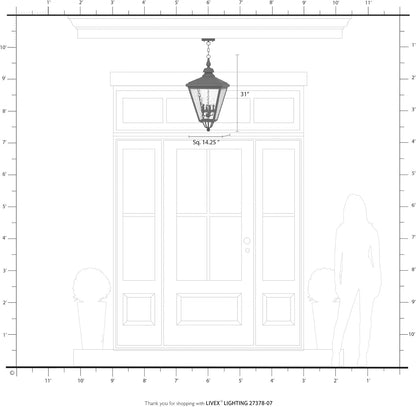 Lighting 27378-07 Adams - 4 Light Extra Large Outdoor Pendant in Traditional Style-31 Inches Tall and 14.25 Inches Wide, Finish Color: Bronze/Antique Brass