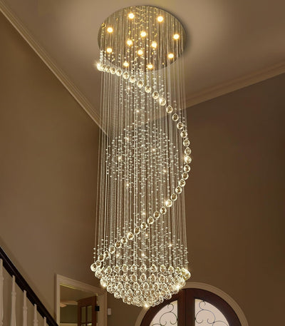 98'' Crystal Chandelier High Ceiling Chandeliers for Staircases Large Raindrop Chandeliers LED Dimmable Flush Mount Light Fixtures for Foyer Hallway Entryway LED Bulbs Included Gold