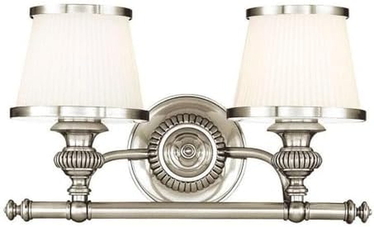 Milton 2-Light Bath and Vanity | Polished Nickel Finish | Made of Steel & Glass | Damp-Rated for Bathroom Use | 15.5" W X 9" H Profile | 2002-PN