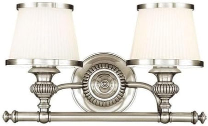 Milton 2-Light Bath and Vanity | Polished Nickel Finish | Made of Steel & Glass | Damp-Rated for Bathroom Use | 15.5" W X 9" H Profile | 2002-PN