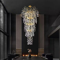 Modern Chandelier 118 In. 28-Light Crystal Gold Chandelier for Foyer, Living Room, Multiple Tiers Chandelier