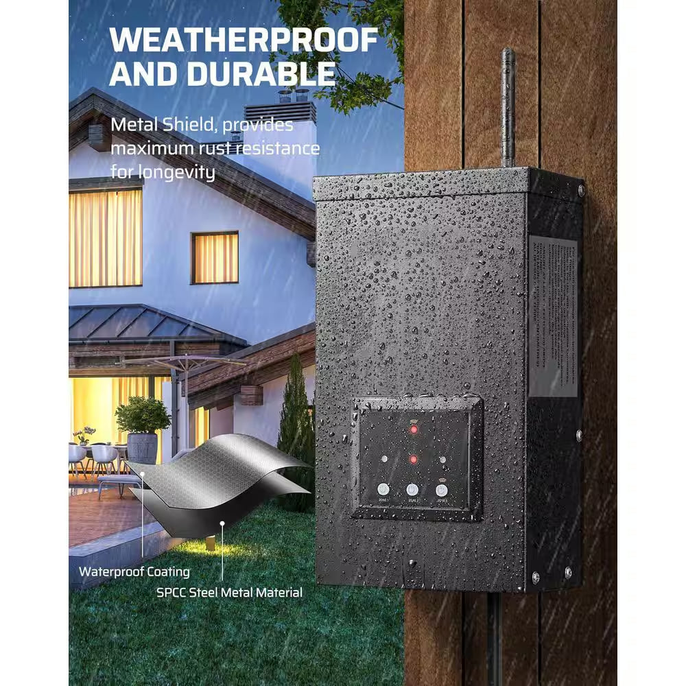 Smart Low Voltage Landscape Lighting Transformer 200W 3 Independent Outputs Remote Control Timer Weatherproof