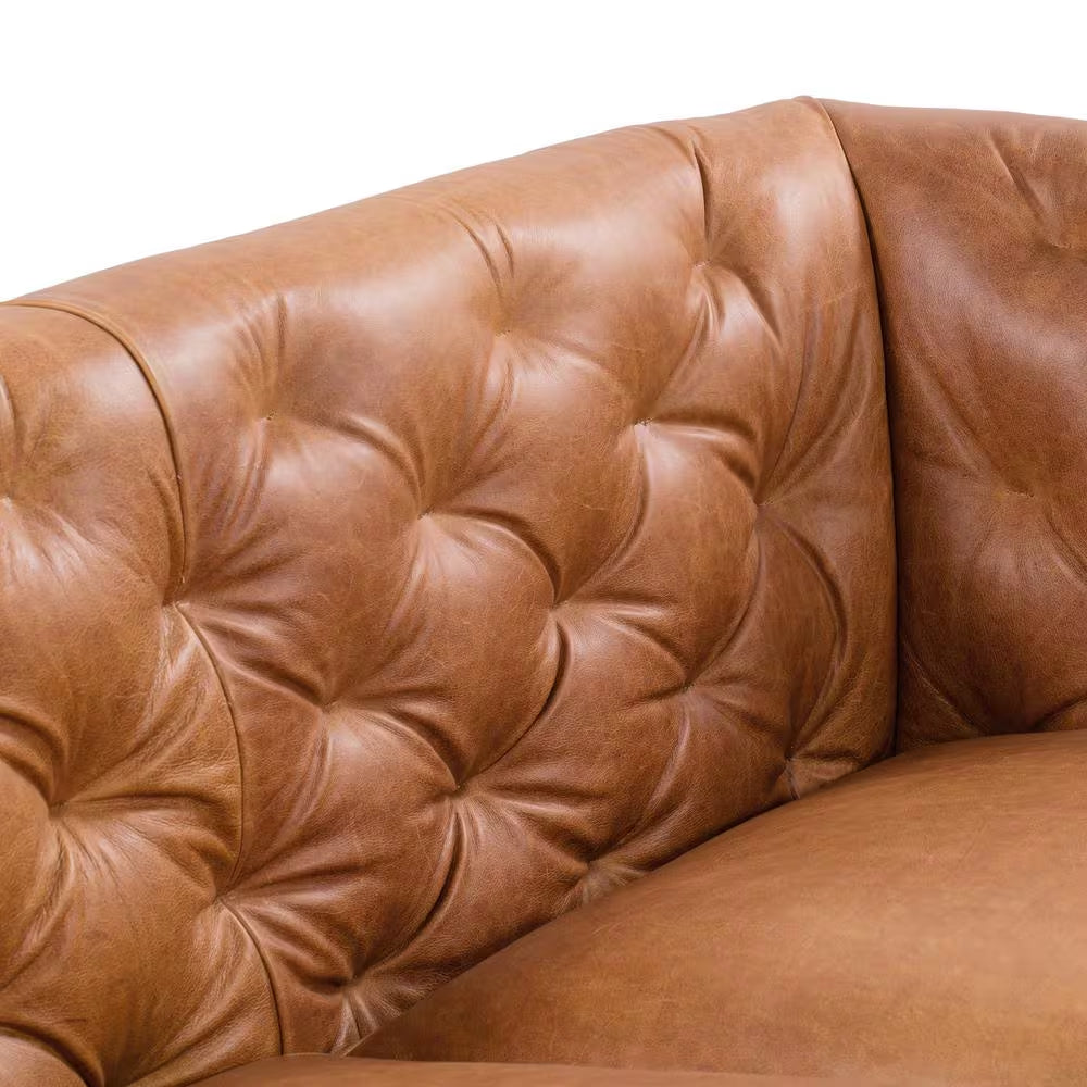 Essex 89 In. Square Arm 3-Seater Sofa in Cognac Tan
