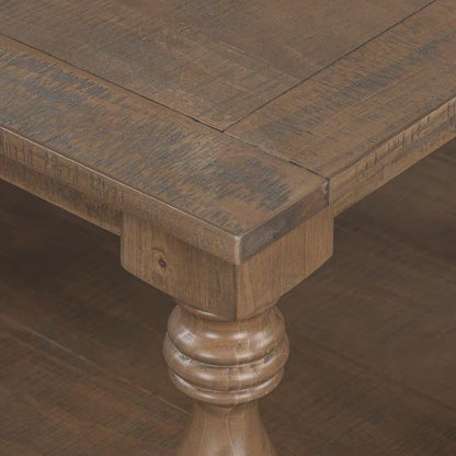 Rustic 43.5 In. Brown Rectangle Solid Wood Coffee Table with Storage Shelf, Artistic Vase Column Legs
