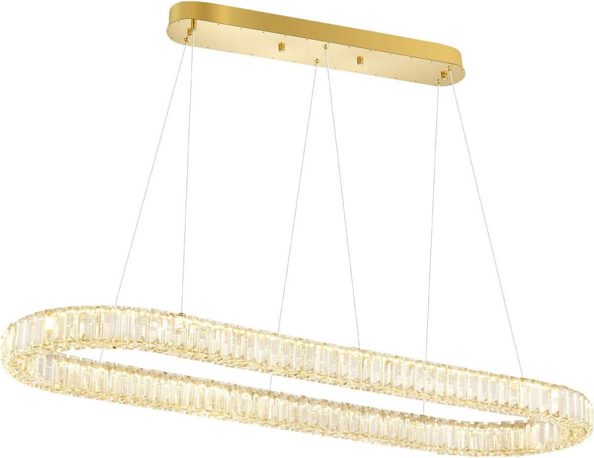 40Inch LED Crystal Ring Chandelier for Dining Room Modern Linear Pendant Light Oval Ring Chandeliers Dimmable 3000K-6000K
