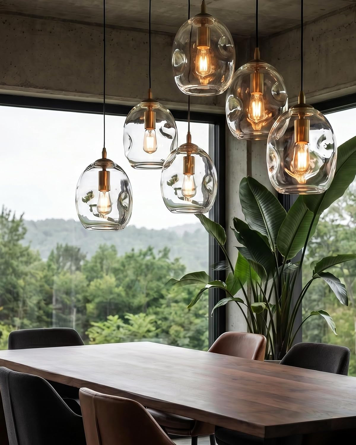 Glass Pendant Light, Brass Gold,Organic Globe 8 Inch H